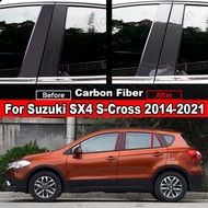 8Pcs Carbon Fiber Black Door Window Column BC Pillar Post Trim Cover PC Sticker Mirror Effect For Suzuki Scross SX4 2014-2021 Car Window Center Pillar Sticker