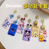 [YEEN] Mickey Minnie Pooh Multi-Function Card Holder Retractable Card Holder Student Meal Card Protective Case Access Control Card Bus MRT Card Holder ABS ID Holder Keychain Easy Pull Buckle Card Holder ID Holder