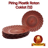 Brown Rattan Plate - Plastic Plate - Brown Rattan Plastic Plate