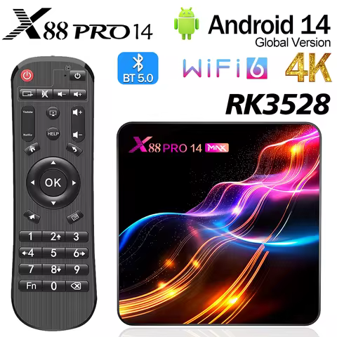 X88 Pro 14 Max Android 14.0 Smart TV Box RK3528 2.4G/5G WIFI6 4GB 32GB 64G 4K HD Media Player USB3.0