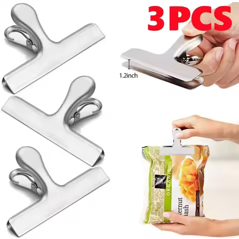 3pcs S/M/L Stainless Steel Bag Clipsf for Food Heavy Duty Metal Silver Food Clips Office Paper Clamp