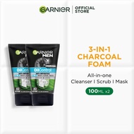 [Twin Pack] Garnier Men Oil Control 3-in-1 Charcoal Foam (100mlx2)​ - [ 3-IN-1 CHARCOAL FOAM ]