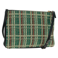 CELINE Trio 大單肩包，斜紋軟呢，綠色/金色，正品 162840V