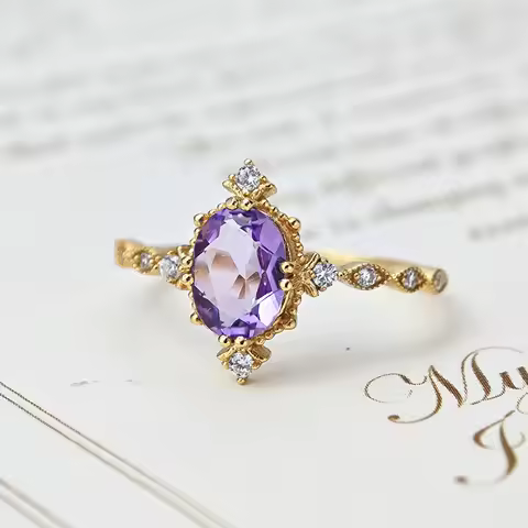 LAMOON Luxury Natural Amenthyst Ring For Women Vintage Gemstone Rings 925 Sterling Silver Gold Verme
