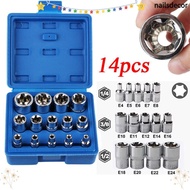 NAILSDECOR 14PCS/Set Hexagon Socket Nut Socket, With Storage Box 1/4" 3/8" 1/2" Wrench Head Star Soc