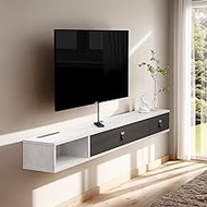 Pmnianhua Floating TV Shelf, 55'' Wall Mounted Floating TV Stand Unit Media Console Wall TV Console Cabinet Media Entertainment Shelf with 2 Doors for TVs up to 60 inch (Greyish-White)