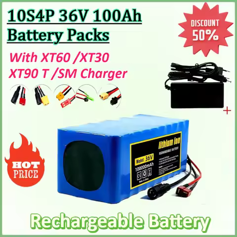 New 36V 100Ah 10S4P 18650 Battery Pack 1000W Super Power Battery with XT60 XT30 XT90 T SM JST Charge