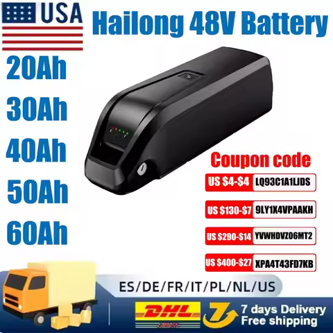 36V 48V 52V Hai Long Electric Bike Battery with Charger Full Capacity 20Ah 30ah 40ah 45 50ah 60ah Po
