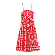 Bohemian Floral Beach Dress Sling Sleeveless Square Collar Long Dress Elastic Pleated Design Ruffled