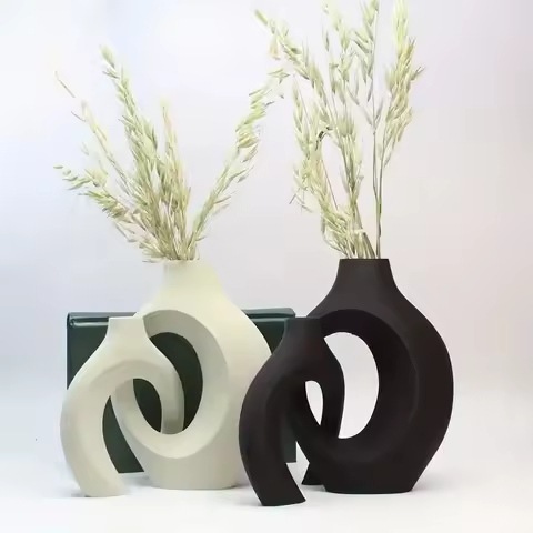 hollow nordic modern vase set of 2 for modern home decor,plastic hollow flower vases for living room