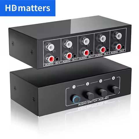 RCA AUX Audio Switcher 4-IN-1 Bi-direction Audio Switch Selector 3.5mm Aux L/R RCA 4X1 Audio Switch 