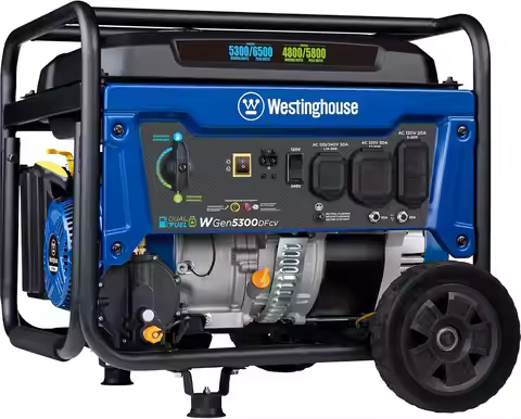 6500 Watt Dual Fuel Home Backup Portable Generator, Transfer Switch Ready 30A Outlet, RV Ready 30A O
