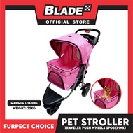 Furfect Choice Foldable 3-Wheeled Travel Stroller For Dog And Cat Accessories SP05 (Pink)