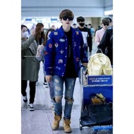 韓國 韓版 EXO 伯賢 仁川機场 supreme 同款 藍色棒球外套
