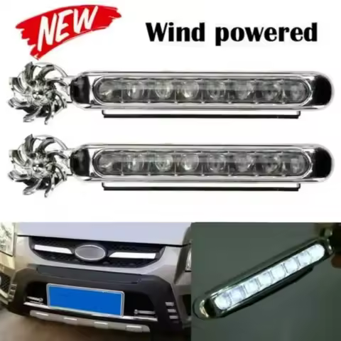Wind Powered Car LED DayTime Running Lights Creative Auto Auxiliary Lighting Rotation Fan Lamp Autom