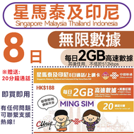 中國聯通 - 【星馬泰及印尼】8日 每日2GB高速丨電話卡 上網咭 sim咭 丨無限數據 即買即用 5G/4G網絡共享 20分鐘免費通話