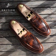 พร้อมส่ง British รองเท้าหนังทรงเพนนีโลฟเฟอร์ รุ่น Penny Loafers (Whisky) สีเฉพาะของทางร้าน