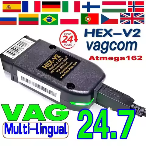 2025 VAG COM HEX Scanner Tool Cable V24.7 OBD2 Diagnostic Multi-Language HEX V2 Wesheu VC-DS VAG COM