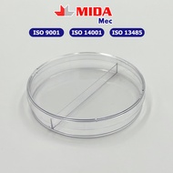 Đĩa petri nhựa dùng 1 lần 90x15mm - 2 ngăn MIDAMEC đã tiệt trùng đóng gói 20 cái/ bao