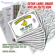 Cetak Label Snack Label Cemilan Label Makanan Kertas HVS A4 70/75gsm Free design
