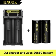 &Authentic 2 PC Enook Battery 26650 5000mAh 60A Black Rechargeable Battery 3.7v Lithium Battery.