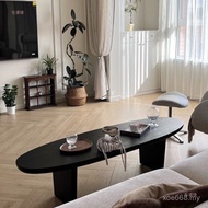 Black Solid Wood Coffee Table Oval Nordic Simple Living Room Household Small Apartment B & B Log Tab