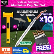 Aluminum Tent Stakes Set Camping Nail Set 18cm Tent Nail Puller Hammer Nail Pouch Pancang Paku Khema