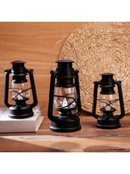 1只復古風暴燈裝飾蠟燭燈,適用於室內和室外露營,農舍裝飾（附有3*ag13電池）