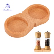 2pcs Wood Pepper Grinder Holder Oval Salt Pepper Mill Tray Sandy Brown 134x64x14.5mm