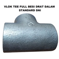 Vlok Tee Full Besi 2 x 1 1/2 Inch Sambungan Pipa Welding Cabang 3 Flok Tee Drat Dalam 2 x 1 1/2 Inch