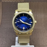 Fossil FS5794 Machine Gold Tone Stainless Steel Mesh Bracelet Blue Dial Date Men's Watch