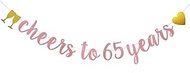 Cheers to 65 Years Banner, Pre-Strung,Rose Gold Glitter Paper Garlands for 65th Birthday/Wedding Ann