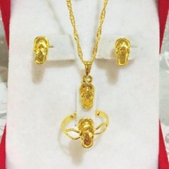 18k Bangkok gold 3in1 necklace earrings ring size adjustable