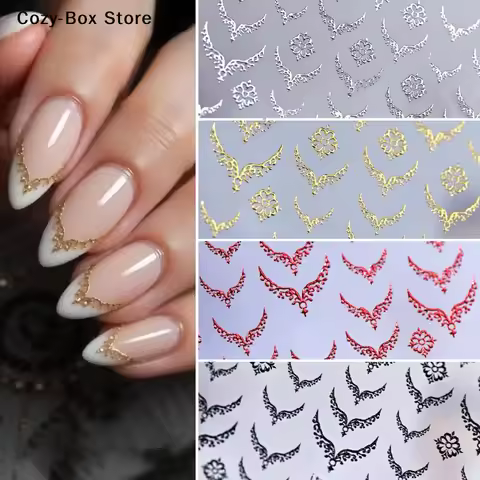 [ZY]3D Metal French V-Shaped Tips Nail Art Sticker Gold Silver Red Black Bohemian Totem Decal DIY Ma