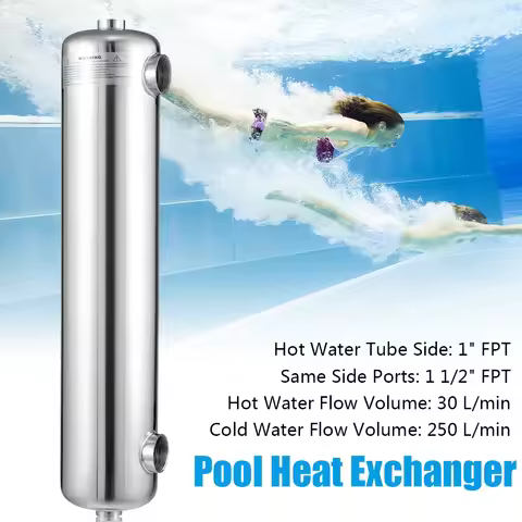 Pool Heat Exchanger Tube 200K Same Side 1"+ 1 1/2"FPT FAST 304 Stainless Steel