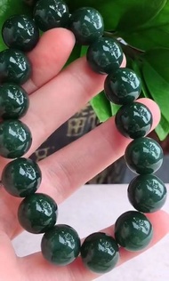 翡翠 缅甸天然翡翠A货精美老坑料全胶感满绿圆珠手串