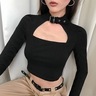 Korean Europe Style Shirt New Women'S Foreign Sliming Blouse Metal Ring Collar Short Long Sleeve T-S