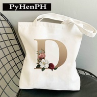 T TW Canvas Flower Student English Word Printed Shoulder Cloth Bag FloralCanvas English Letter Text 