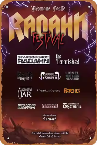 Elden Ring Radahn Festival Game Poster Retro Tin Sign for Bar Man Cave Garage Bedroom Home Wall Art 