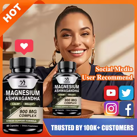Yimiduk Magnesium Ashwagandha 900 Mg Capsules, with Mag Citrate & Oxide, for Stress Relief, Calm Moo