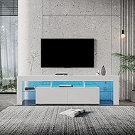 Holaki LED TV Stand,Modern High Gloss TV Console with 20 Color LEDs/Remote Control Lights,Media Console Entertainment Center for Up to 80 inch TV,Wood TV Cabinet with 2 Drawers &amp; Open Shelves (White)