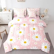 Erosebridal Flower Comforter Set with Sheets Pink Daisy Floral Girls Twin 7 Piece Bedding Set Cute C