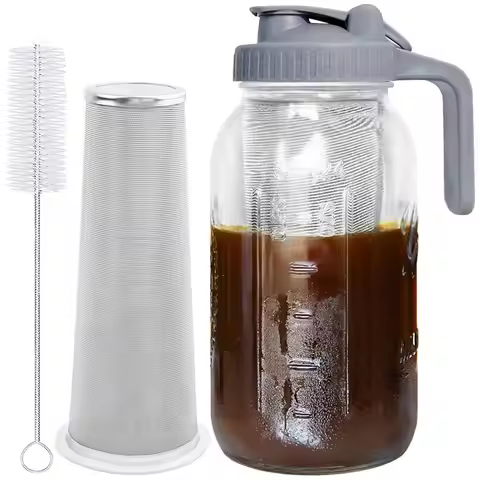 【Big Deal】Cold Brew Coffee Maker 64Oz Cold Brew Pitcher With Stainless Steel Super Dense Filter For 