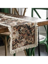 1入組花卉紋桌旗,豪華提花桌布適用於櫥櫃餐桌裝飾,客廳節慶裝飾,長桌布罩