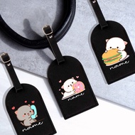 Custom Name with Peach and Goma Cat Print Print Luggage Tag Soft Airplane Check-in PU Leather Holida
