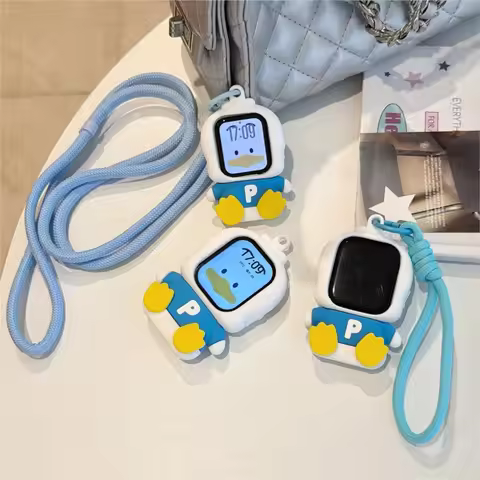Kawaii 3D Cartoon Duck Lanyard Case for Apple Watch Sport 1/2/3/4/5/6/7/8/9st Gen S10 S11 Ultra SE 3