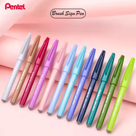 1PC Pentel Brush Sign Pen Pastel Colors SES15C Brush Nib Fibre Tip Rich Vivid Colour Water-based Ink
