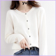 YUJINI Knit Cardigan, Long Sleeve O Neck Women Cardigan, Single Breasted Solid Color Women Sweater