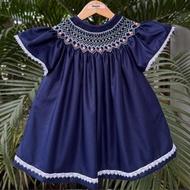 Navy - Handsmocked Bishop Dress