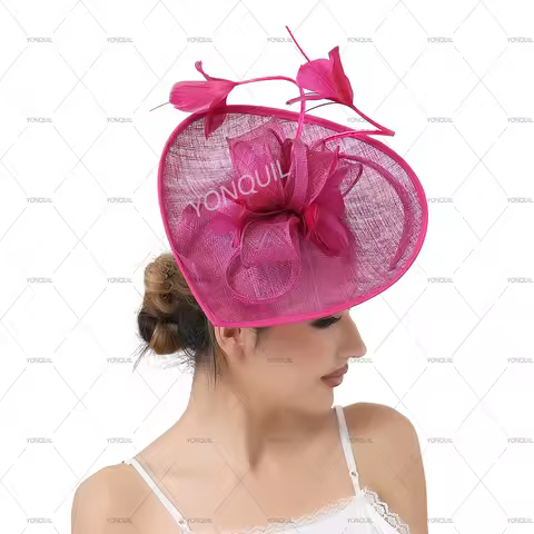 magenta Fascinator Hats Summer Wedding Big Millinery Headwear Vintage Elegant Ladies Fedora Church B